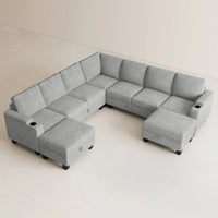 Silver-Grey-/-Chenille-9-Seat-U-Shaped-Sectional-with-Return
