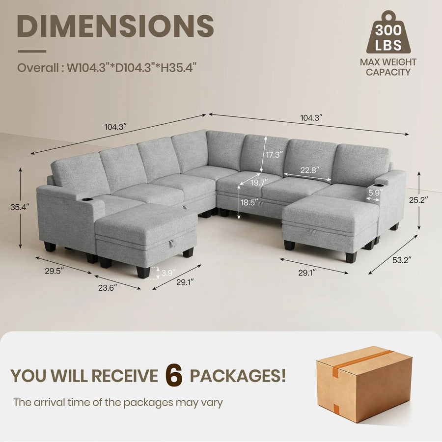 Silver-Grey-/-Chenille-9-Seat-U-Shaped-Sectional-with-Return-dimension