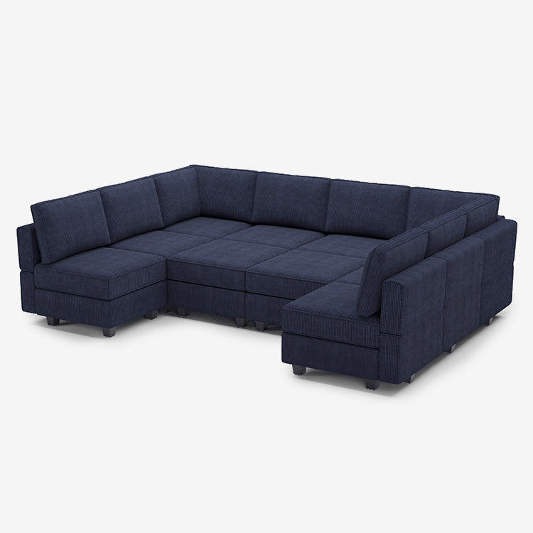 Belffin 10 Seats + 10 Sides Modular Wide Corduroy Sleeper Sofa with Storage Seat