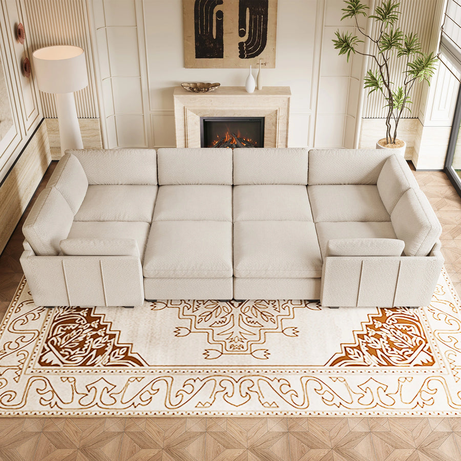 Misty-White-/-Chenille-8-Seat-Wraparound-Pit-Sectional