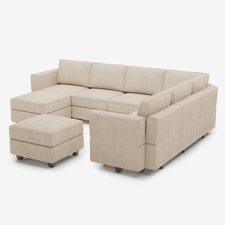 Belffin 7 Seats + 9 Sides Modular Corduroy Sofa with Storage Ottoman