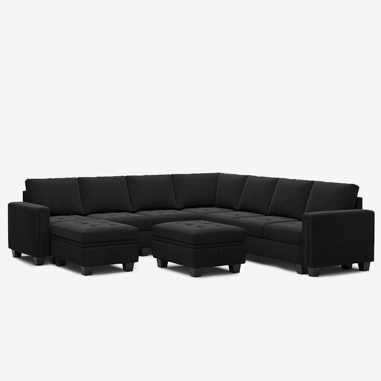 Belffin 8 Seats Modular Velvet Tufted Sofa with Storage Ottoman
