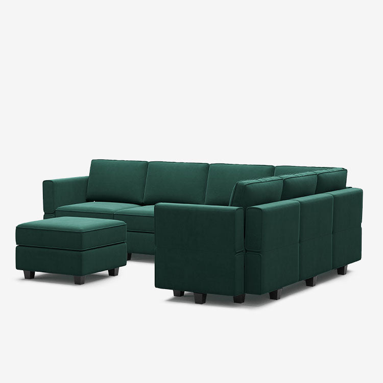 Belffin 6 Seats + 9 Sides Modular Velvet Corner Sofa with Storage Seat and Ottoman