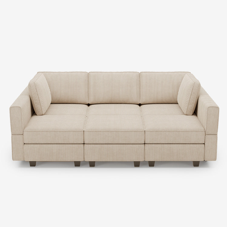 Belffin 6 Seats + 7 Sides Modular Corduroy Sleeper Sofa with Storage Seat