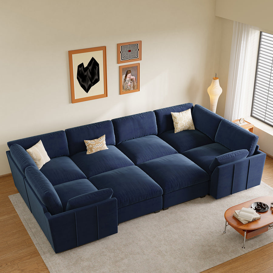 Navy-Blue-/-Velvet-8-Seat-Wraparound-Pit-Sectional