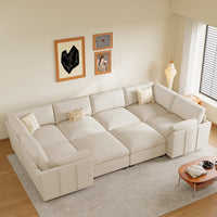 Cosmic-Latte-/-Velvet-8-Seat-Wraparound-Pit-Sectional