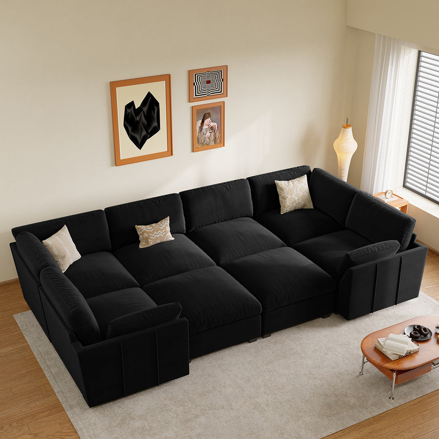 Midnight-Black-/-Velvet-8-Seat-Wraparound-Pit-Sectional