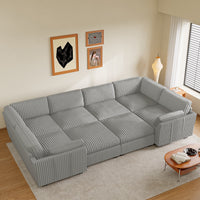 Cloud-Gray-/-Corduroy-8-Seat-Wraparound-Pit-Sectional