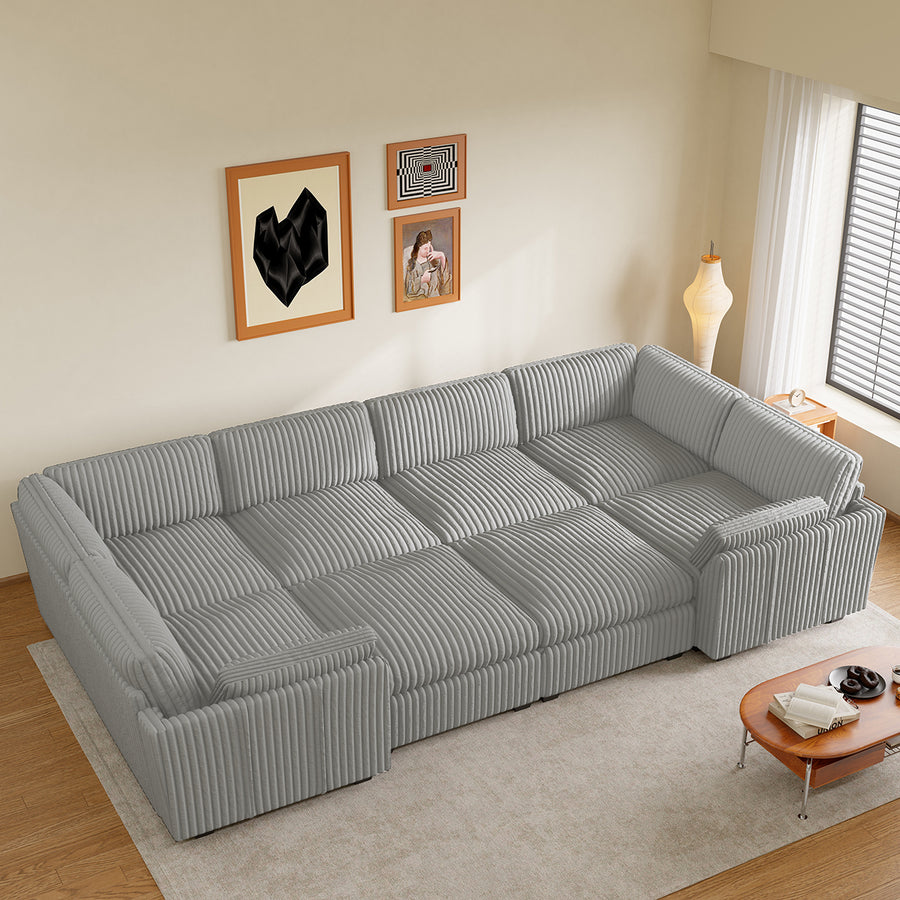 Cloud-Gray-/-Corduroy-8-Seat-Wraparound-Pit-Sectional