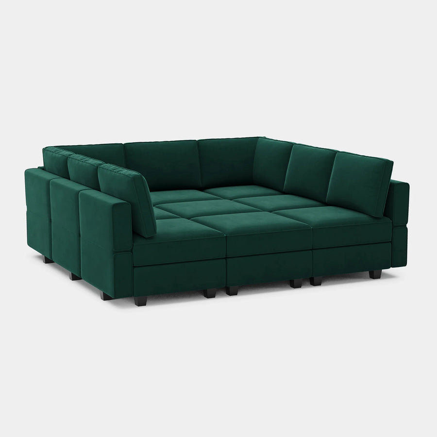 Pine-Green-/-Velvet-9-Seat-Pit-Sectional