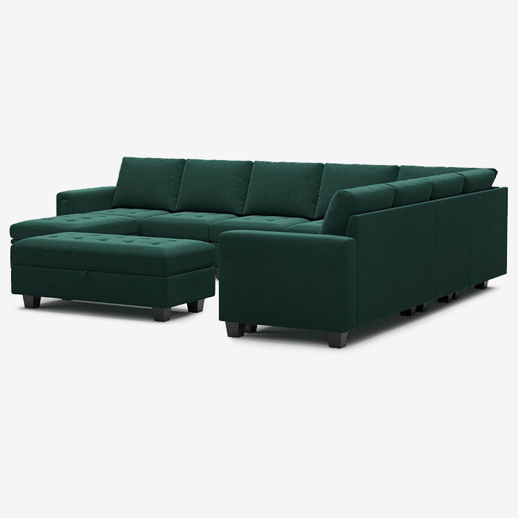 Belffin 9 Seats Modular Velvet Tufted Corner Sofa with Storage Ottoman