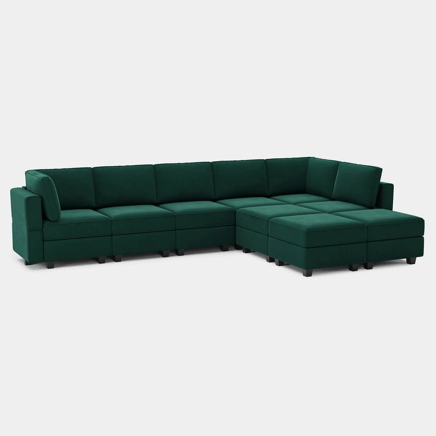 Pine-Green-/-Velvet-9-Seat-L-Shaped-Sectional
