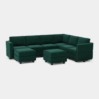 Pine-Green-/-Velvet-8-Seat-U-Shaped-Sectional