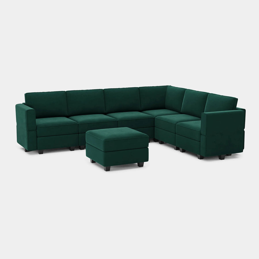 Pine-Green-/-Velvet-7-Seat-L-Shaped-Sectional