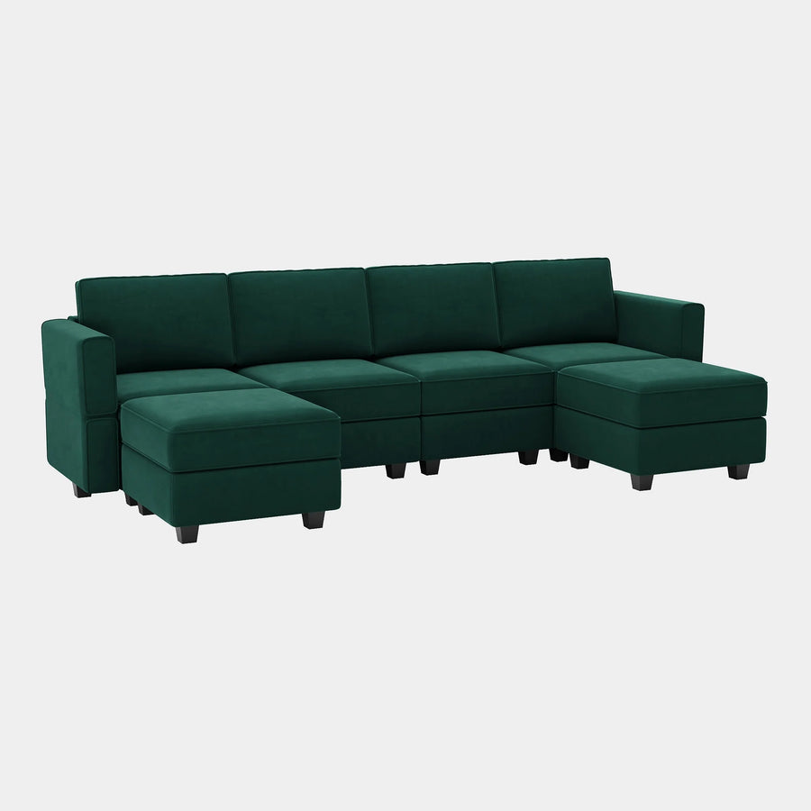 Pine-Green-/-Velvet-6-Seat-U-Shaped-Open-Sectional