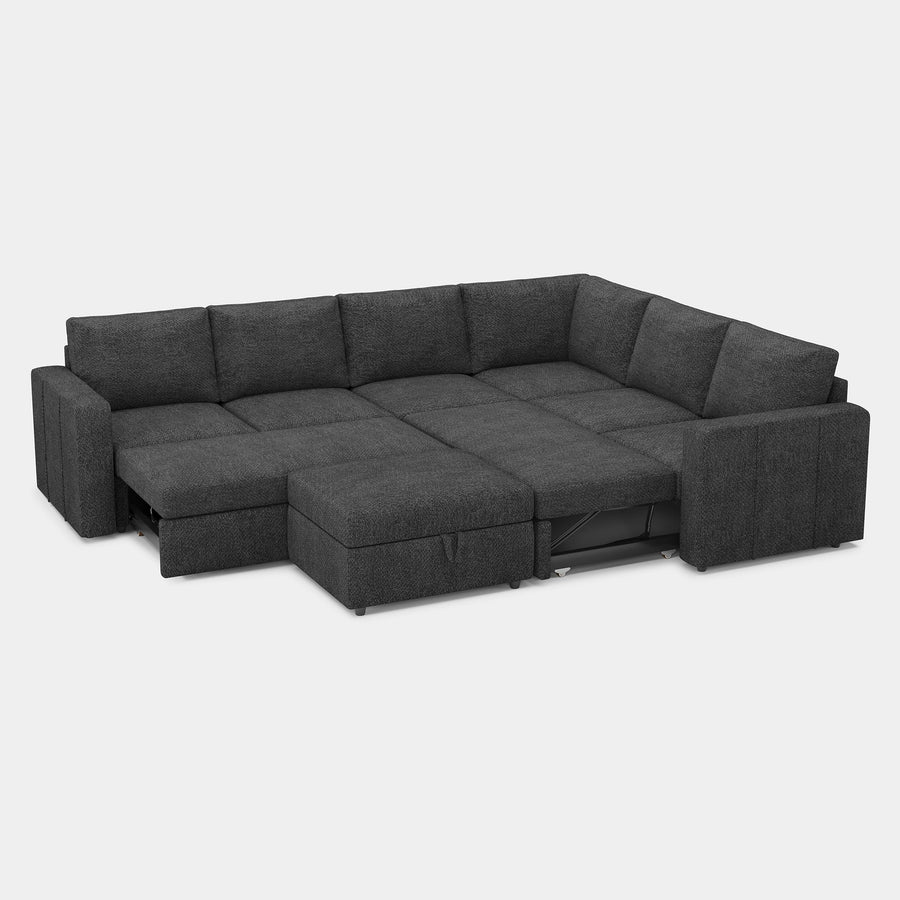 Graphite-Grey-/-Chenille-7-Seat-L-Shaped-Double-Pullout-Sectional