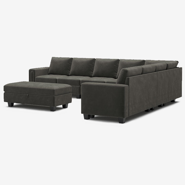 Belffin 8 Seats Modular Velvet Tufted Corner Sofa with Storage Ottoman