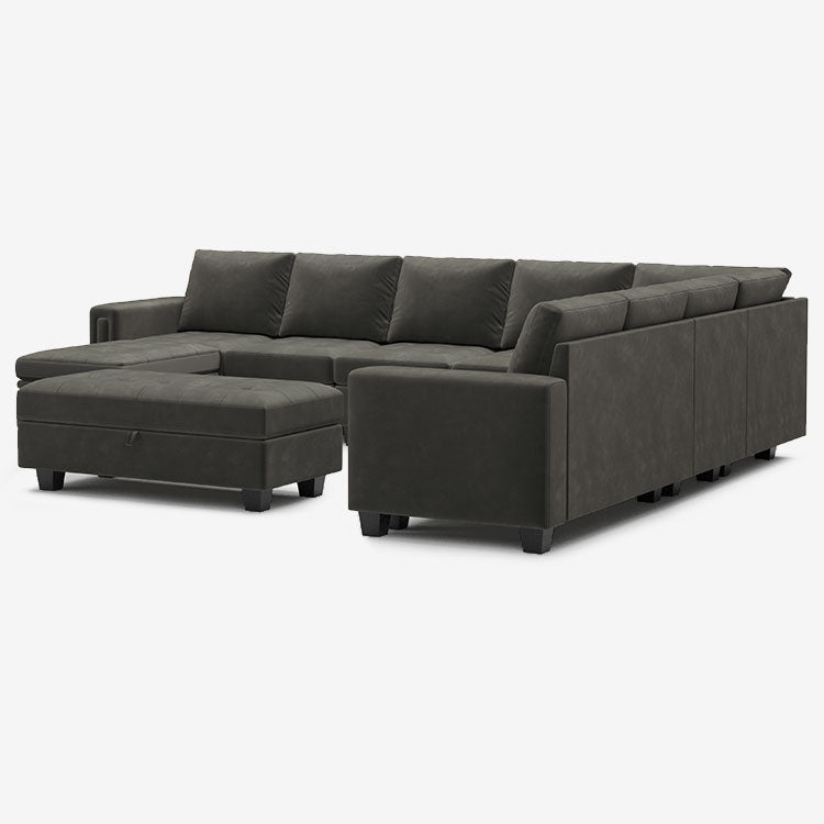 Belffin 9 Seats Modular Velvet Tufted Corner Sofa with Storage Ottoman