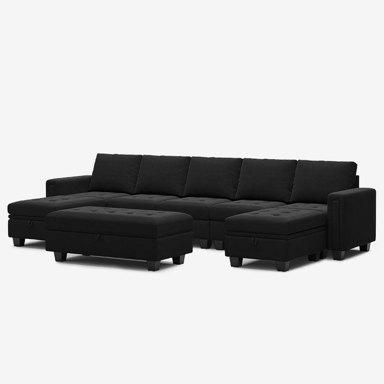 Belffin 7 Seats Modular U-shaped Velvet Tufted Sofa with Storage Ottoman