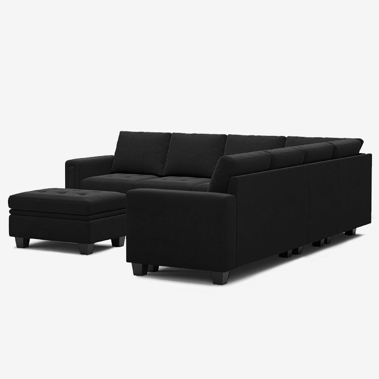 Belffin 7 Seats Modular Velvet Tufted Corner Sofa with Storage Ottoman