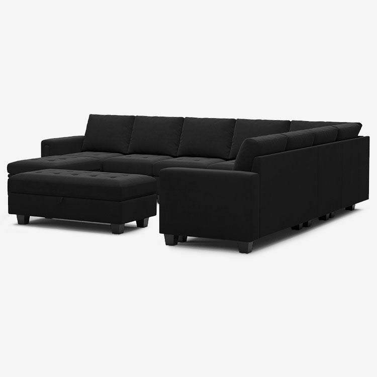 Belffin 9 Seats Modular Velvet Tufted Corner Sofa with Storage Ottoman