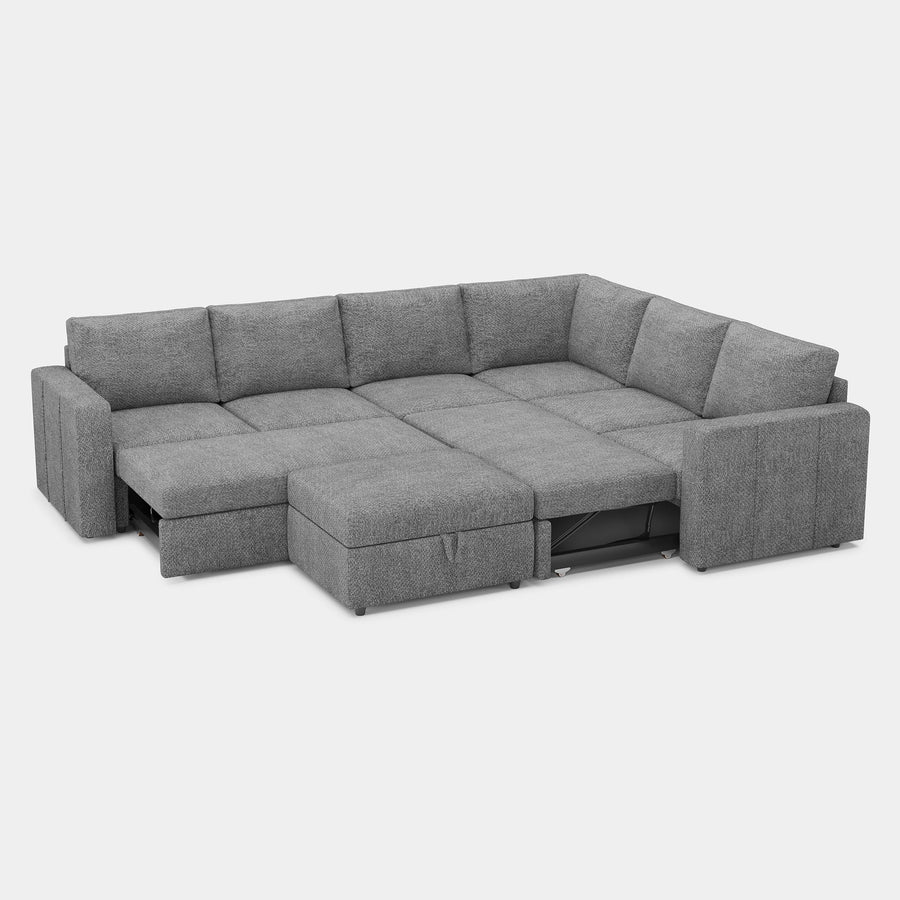 Silver-Grey-/-Chenille-7-Seat-L-Shaped-Double-Pullout-Sectional
