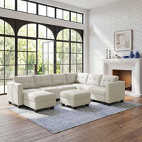 Cosmic-Latte-/-Velvet-8-Seat-U-Shaped-Sectional