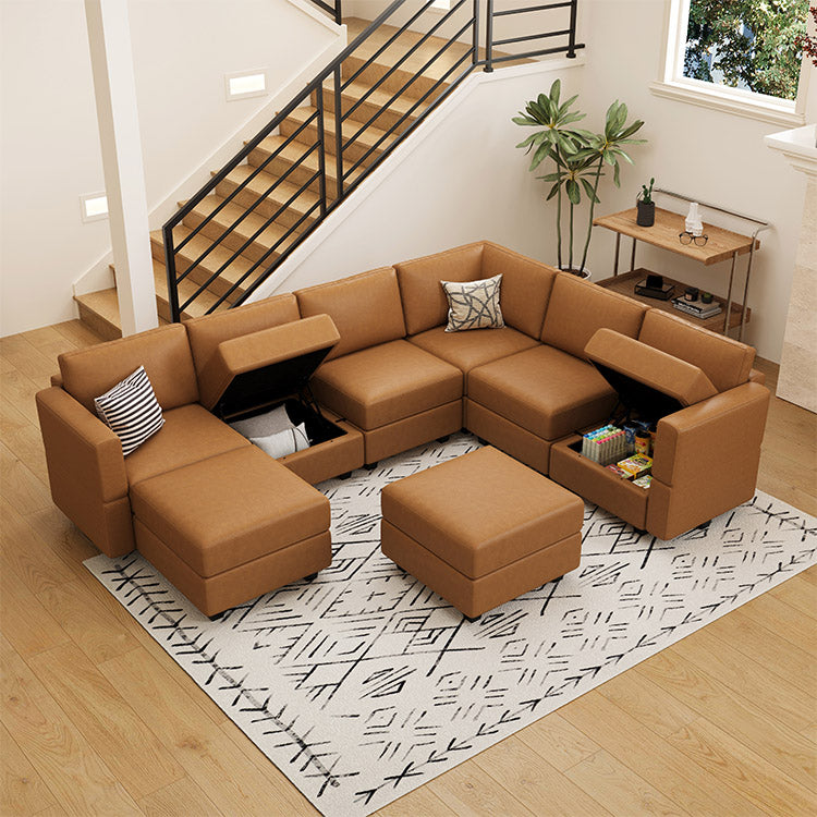 Belffin 7 Seats + 9 Sides Modular Leather Sofa with Storage Ottoman