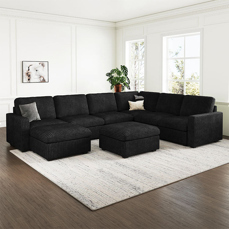 Belffin 7 Seats + 9 Sides Oversized Modular Wide-Ribbed Corduroy Sofa with Large Storage Ottoman