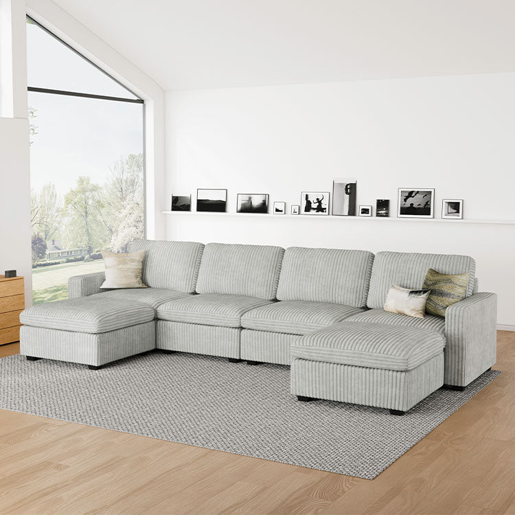 Thara 6 Seats + 6 Sides Oversized Modular Wide-Ribbed Corduroy Sofa with Large Storage Seat