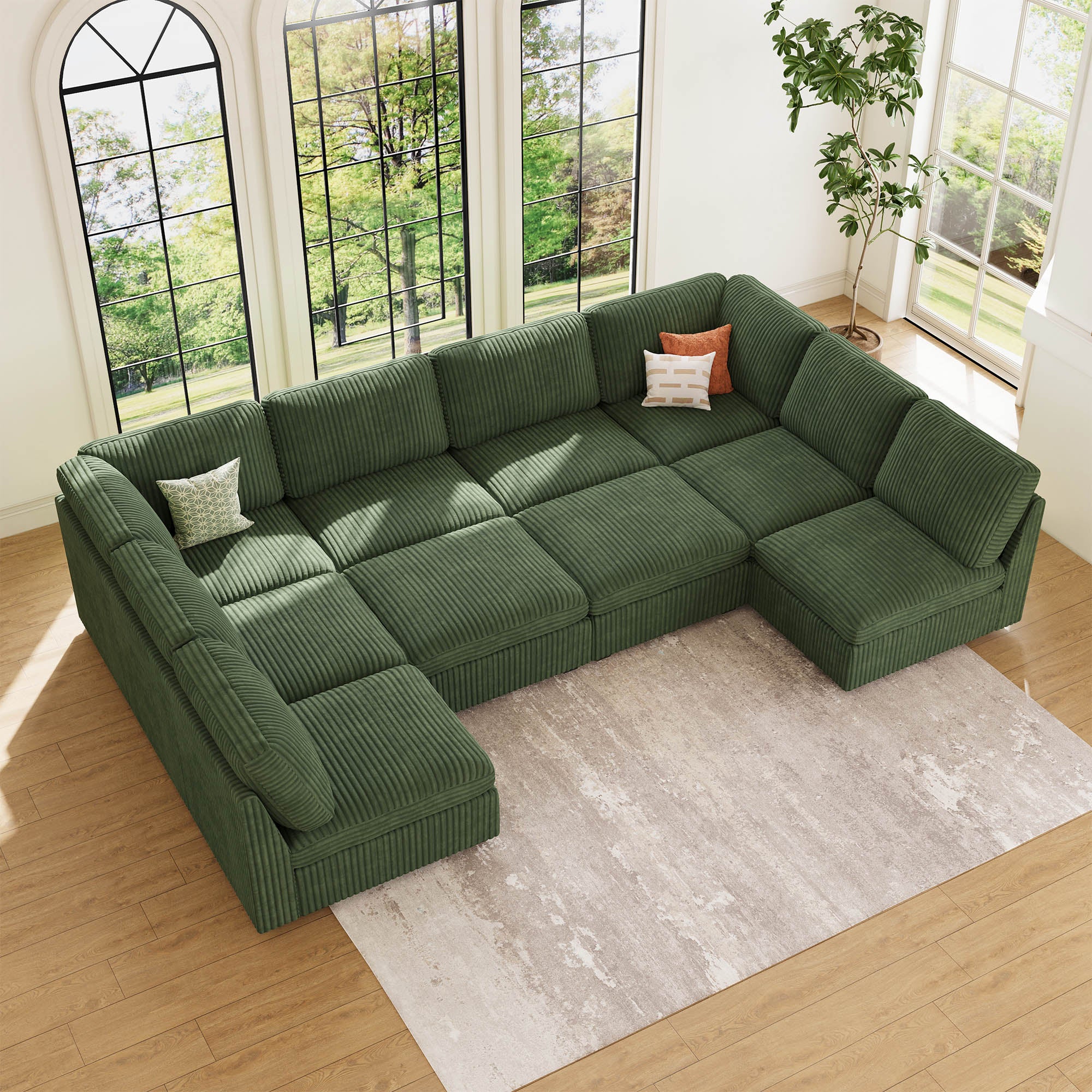 Belffin 10 Seats + 10 Sides Modular Wide-Ribbed Corduroy Sofa with Large Storage Seat