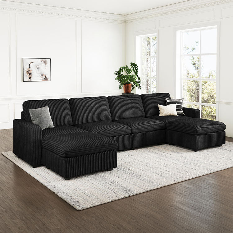 Belffin 6 Seats + 6 Sides Oversized Modular Wide-Ribbed Corduroy Sofa with Large Storage Seat