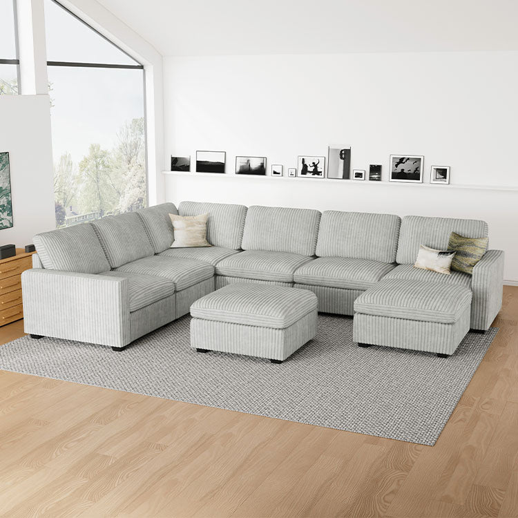 Belffin 7 Seats + 9 Sides Oversized Modular Wide-Ribbed Corduroy Sofa with Large Storage Ottoman