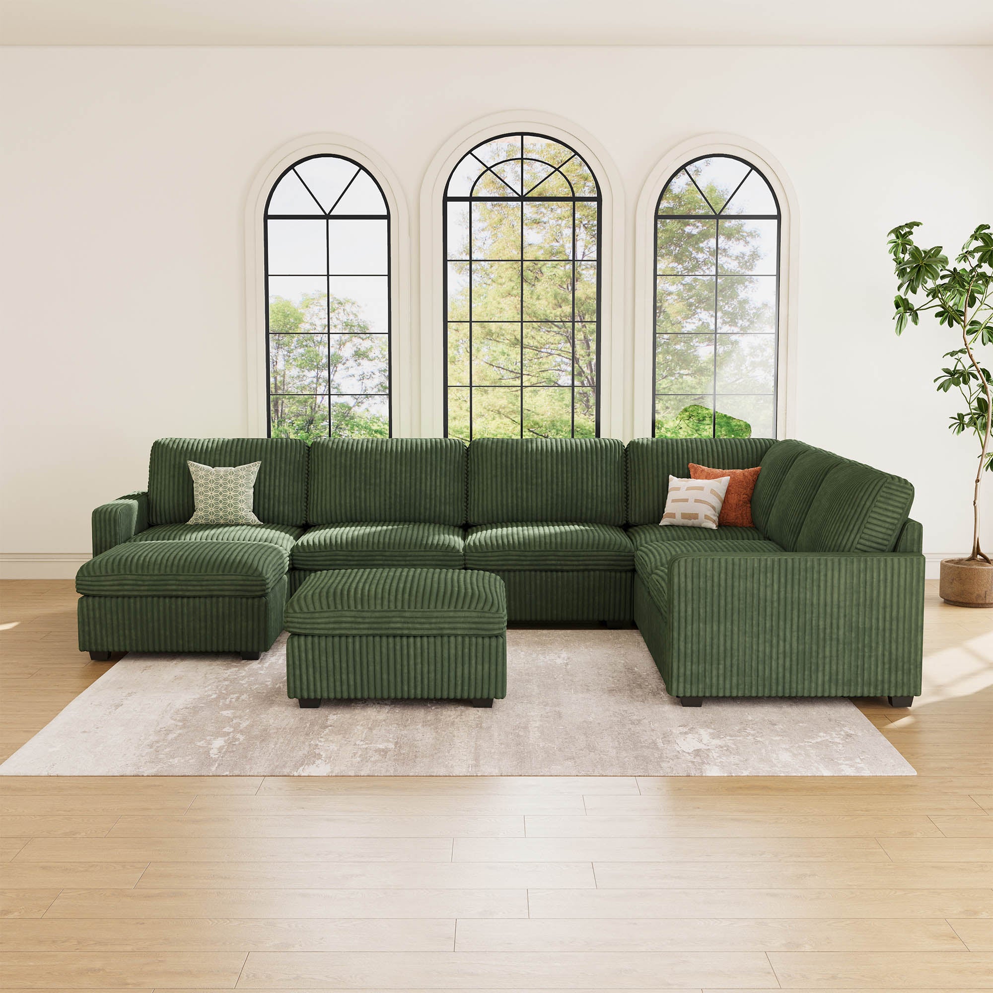 Belffin 7 Seats + 9 Sides Oversized Modular Wide-Ribbed Corduroy Sofa with Large Storage Ottoman