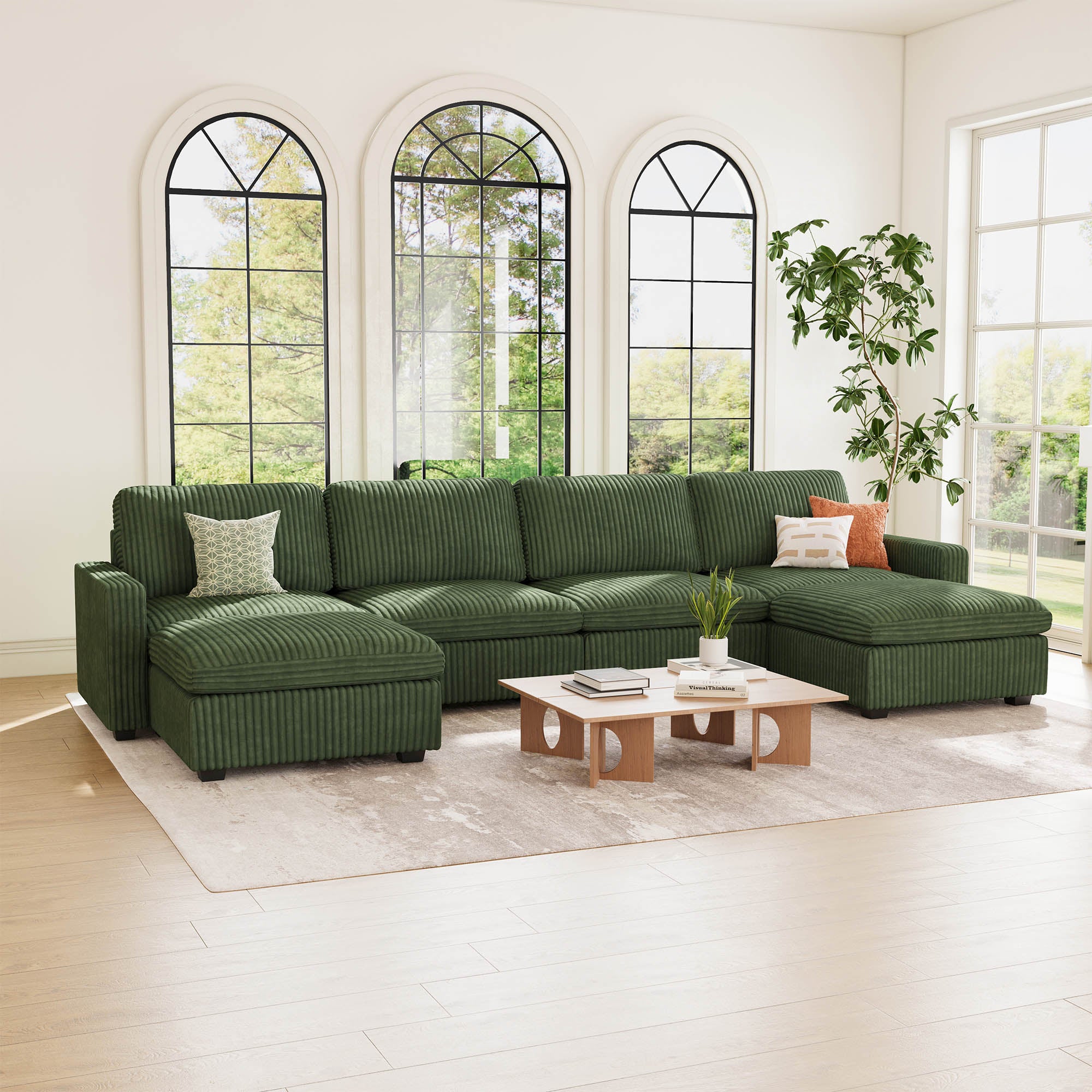 Belffin 6 Seats + 6 Sides Oversized Modular Wide-Ribbed Corduroy Sofa with Large Storage Seat