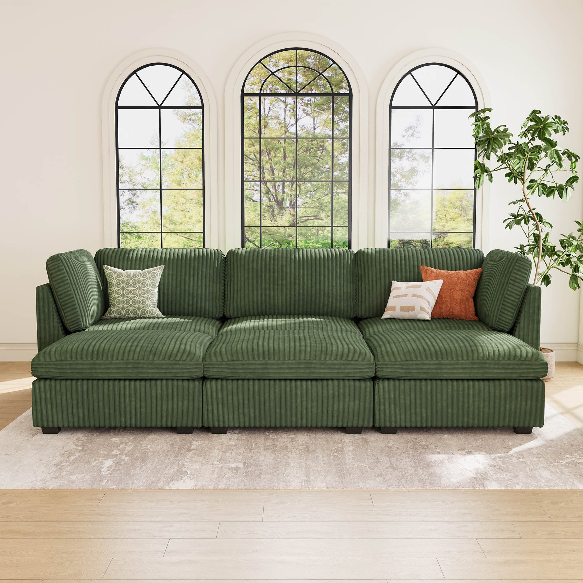 Belffin 6 Seats + 5 Sides Oversized Modular Wide-Ribbed Corduroy Sleeper Sofa with Large Storage Seat