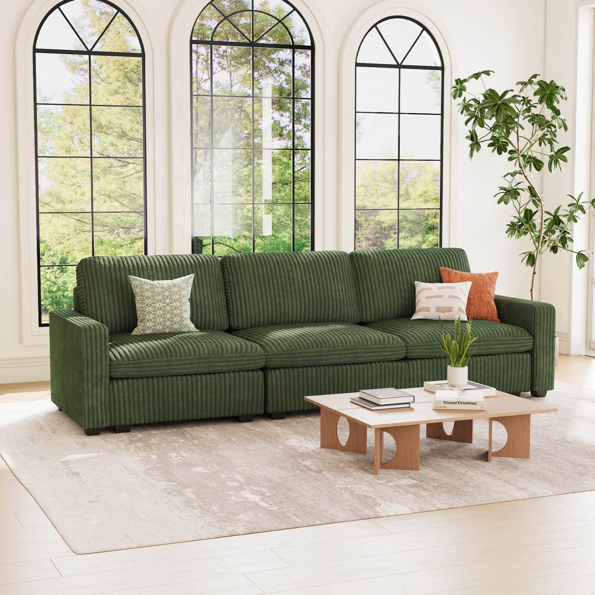 Belffin 3 Seats + 5 Sides Oversized Modular Wide-Ribbed Corduroy Sofa with Large Storage Seat