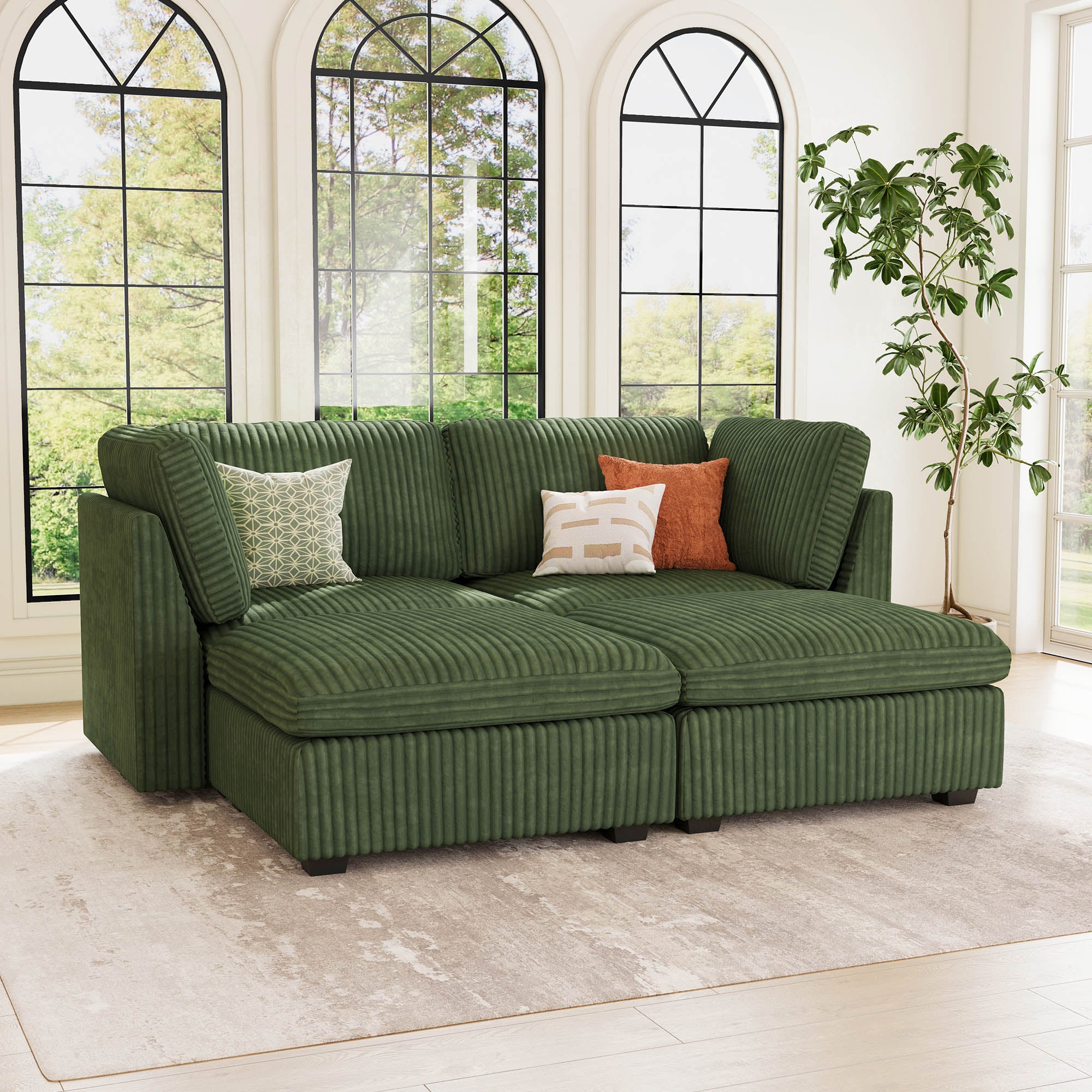 Belffin 4 Seats + 4 Sides Oversized Modular Sleeper Wide-Ribbed Corduroy Sofa with Large Storage Seat