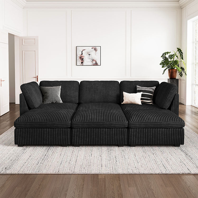 Belffin 6 Seats + 5 Sides Oversized Modular Wide-Ribbed Corduroy Sleeper Sofa with Large Storage Seat