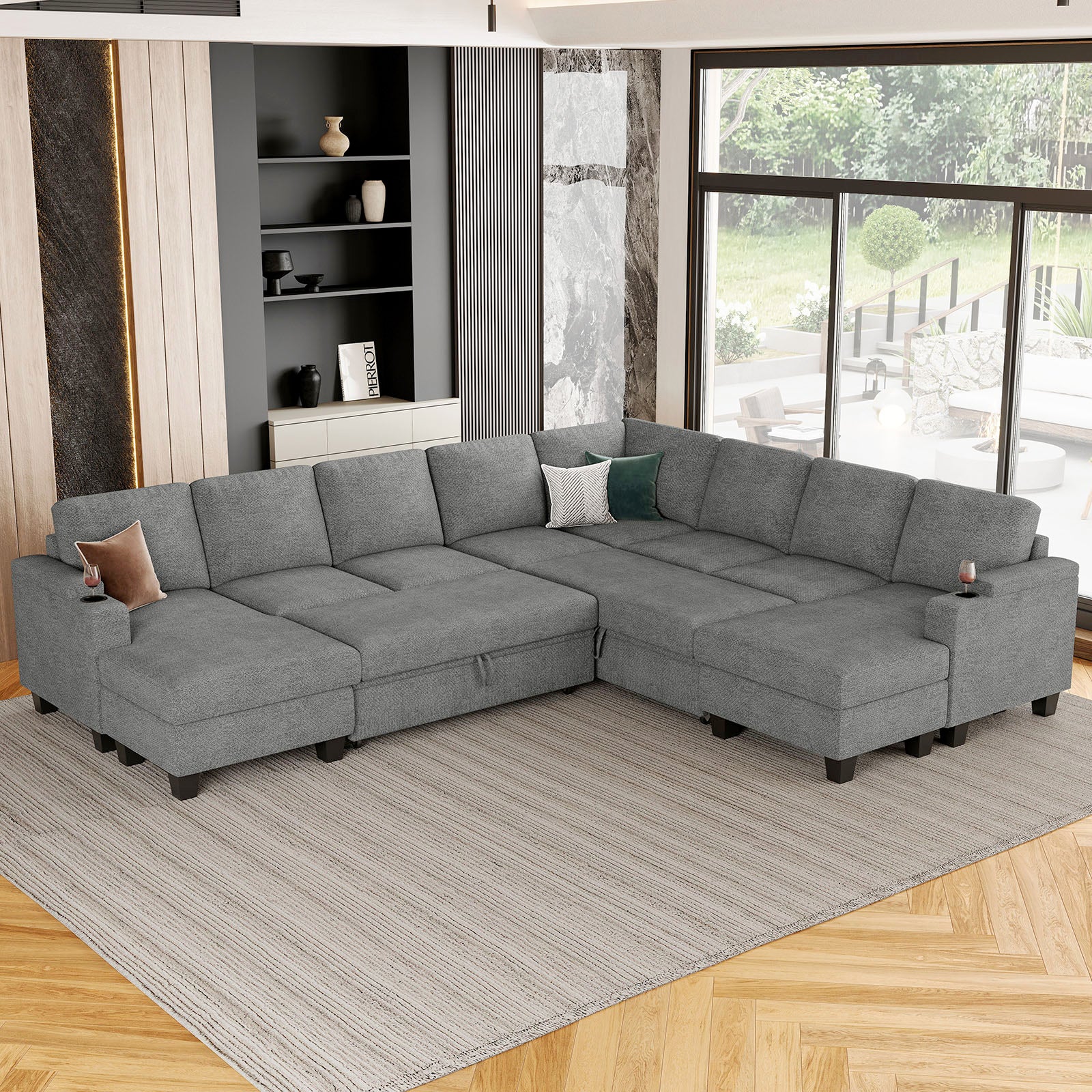 Belffin Modular 8 Seater Modular Chenille Pull-out  Sleeper Sofa with Storage Chaises