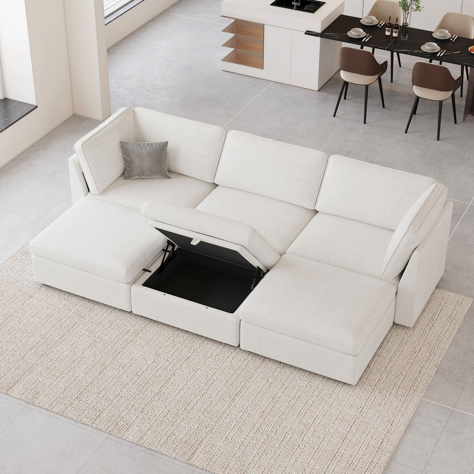 Belffin 6 Seats + 5 Sides Oversized Modular Chenille Cloud Sleeper Sofa with Large Storage Seat