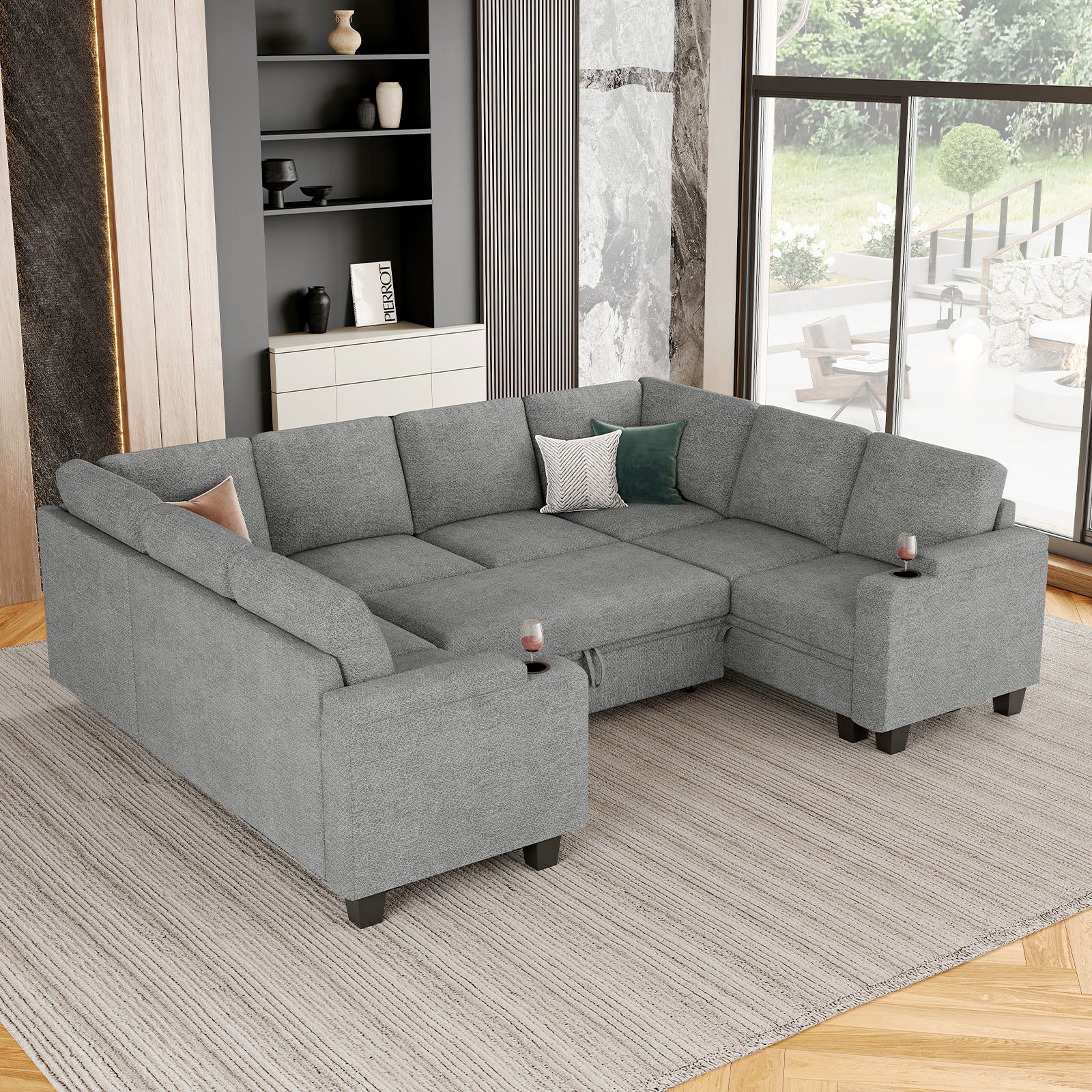 Belffin Modular 8 Seater Modular Chenille Pull-out Sofa with Storage Seats