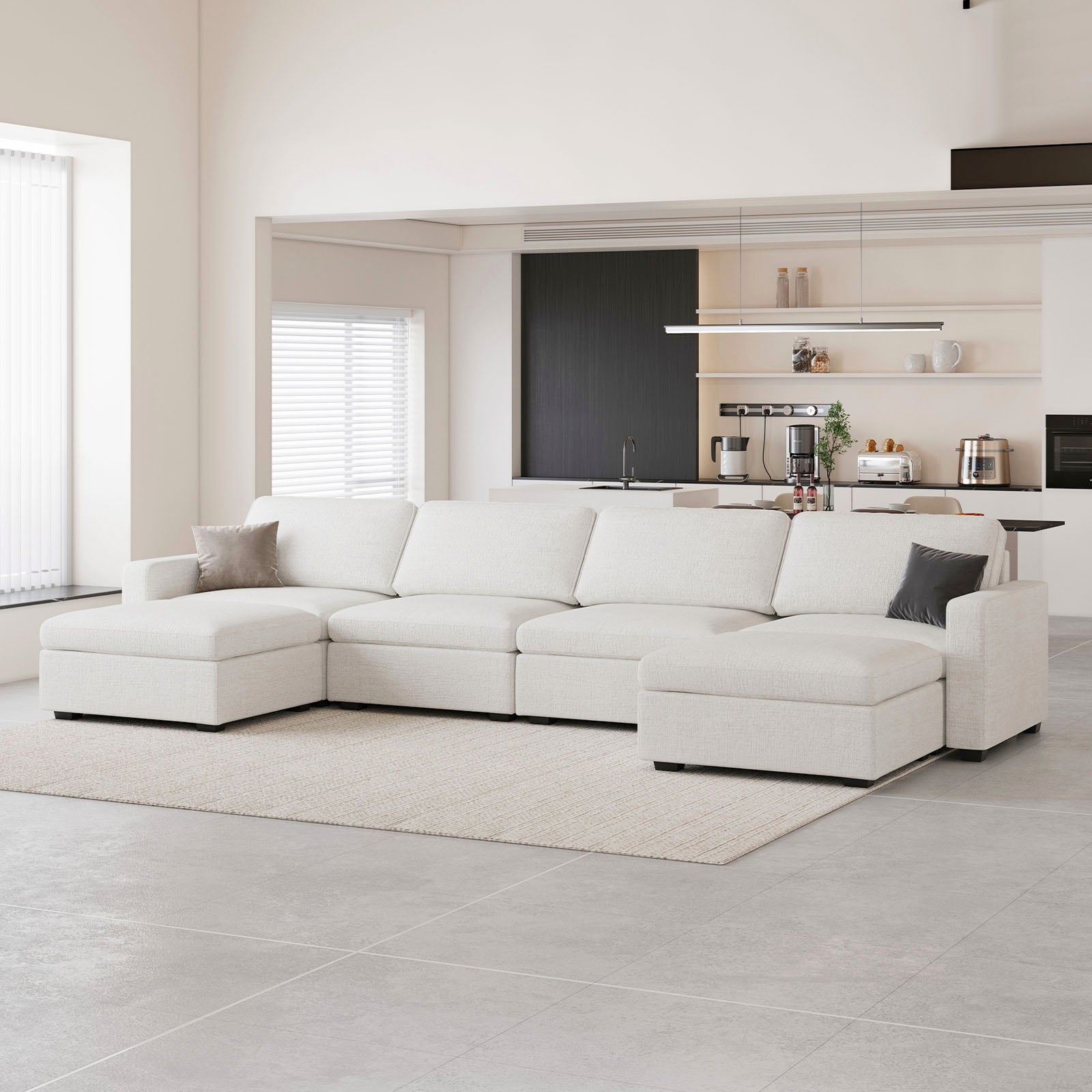 Belffin 6 Seats + 6 Sides Oversized Modular Chenille Cloud Sofa with Large Storage Seat