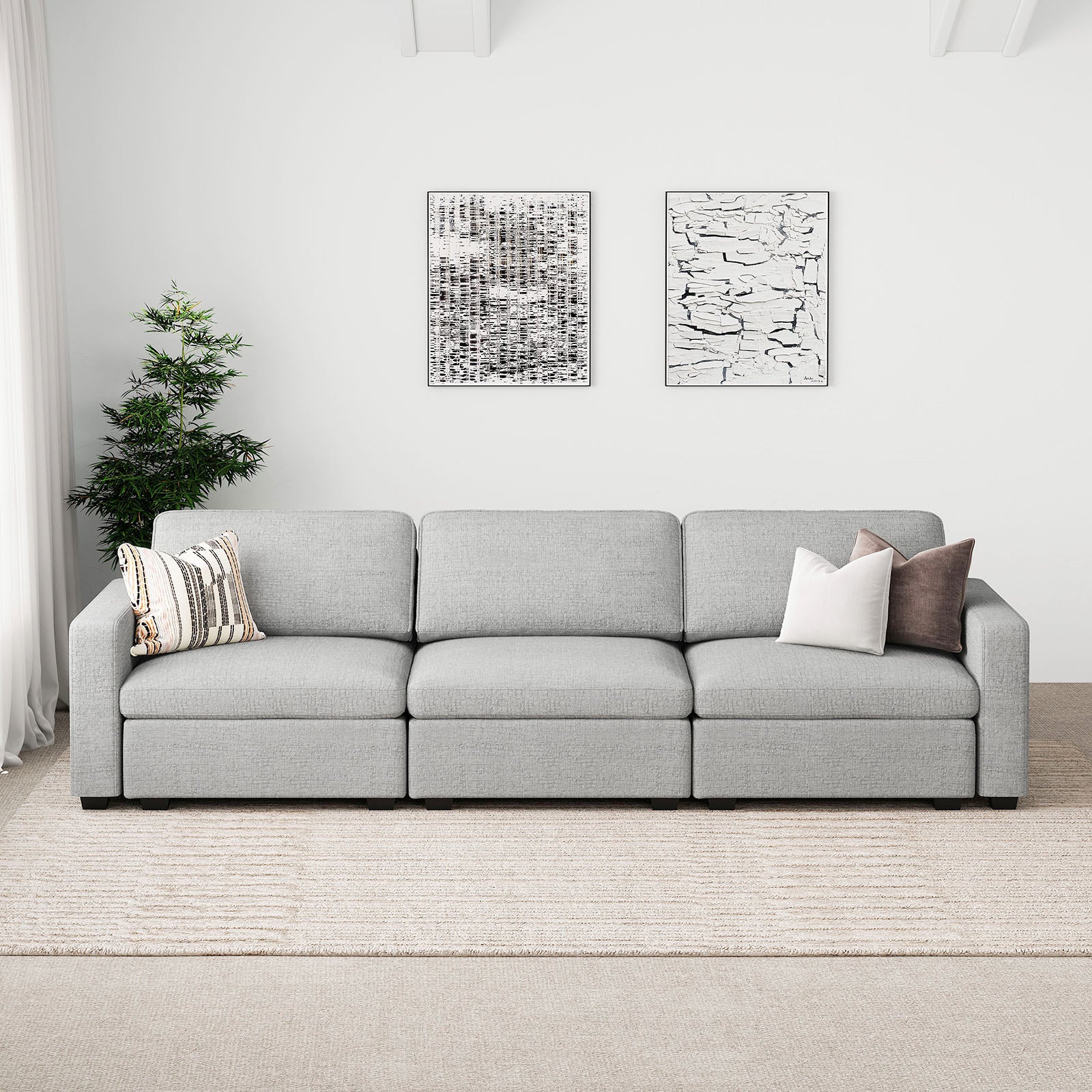 Belffin 3 Seats + 5 Sides Oversized Modular Chenille Cloud Sofa with Large Storage Seat