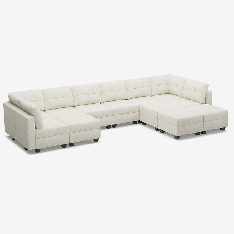 Belffin 12 Seats + 10 Sides Modular Chenille Tufted Sofa with Storage Seat