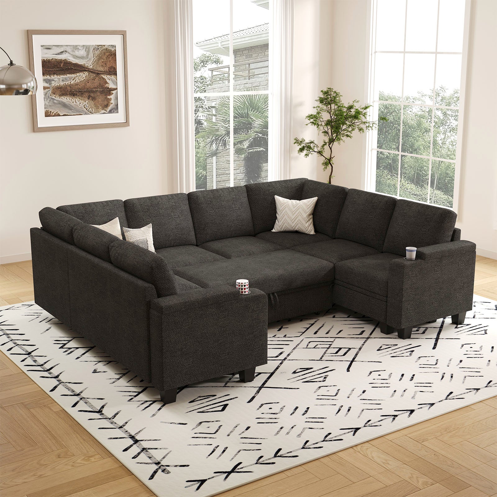 Belffin Modular 8 Seater Modular Chenille Pull-out Sofa with Storage Seats