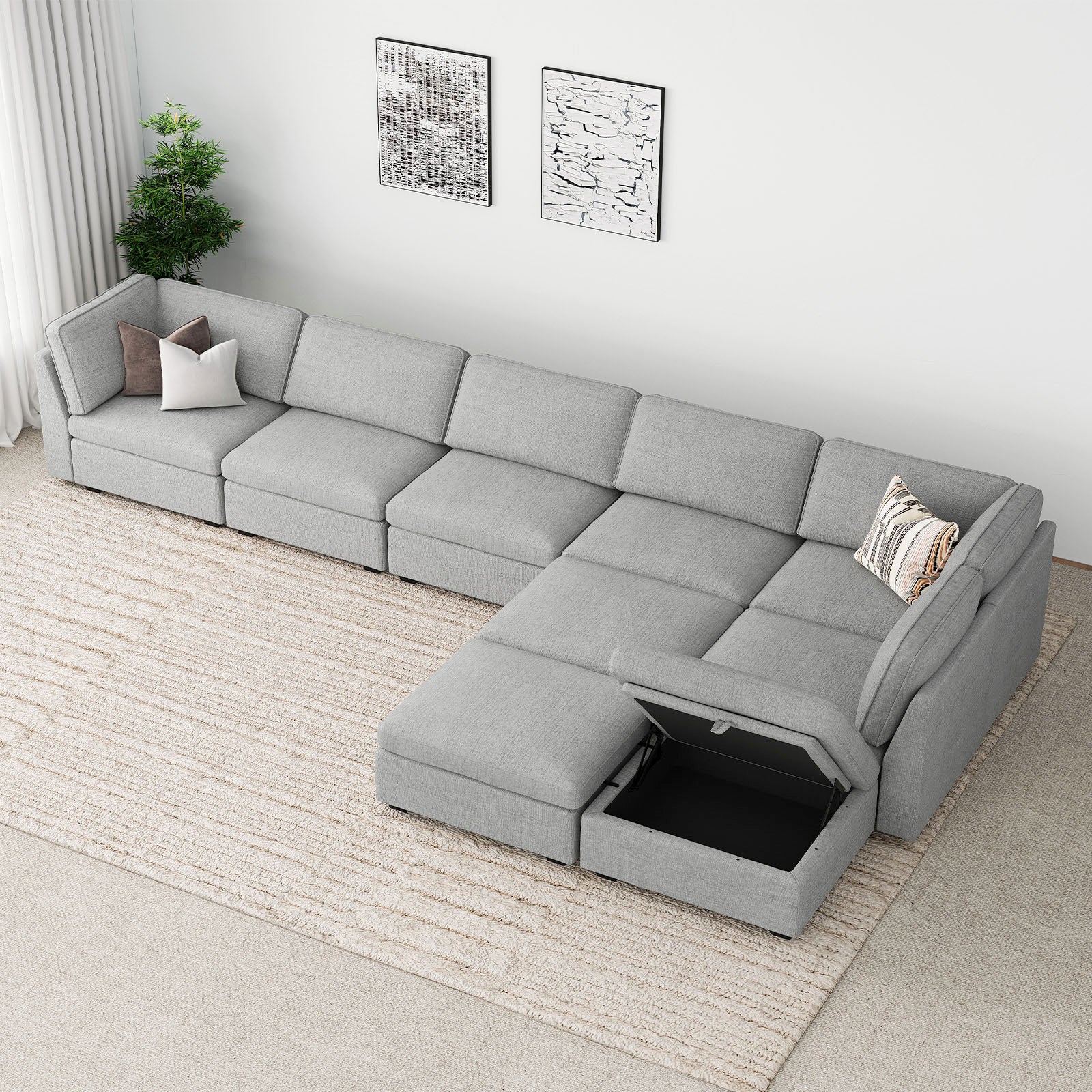 Belffin 9 Seats + 8 Sides Oversized Modular Chenille Cloud  Sofa with Large Storage Seat