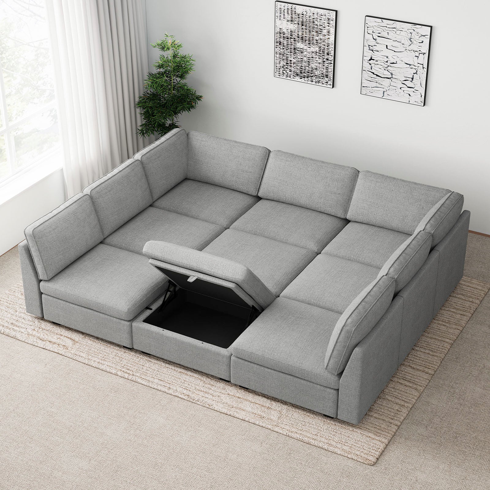 Belffin 9 Seats + 9 Sides Oversized Modular Chenille Cloud Sleeper Sofa with Large Storage Seat