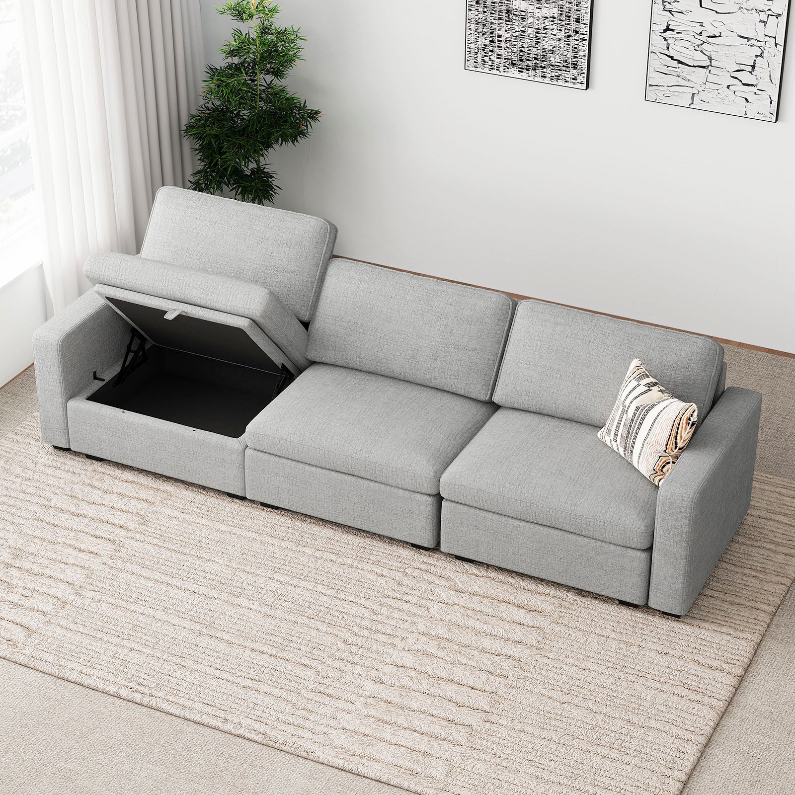 Belffin 3 Seats + 5 Sides Oversized Modular Chenille Cloud Sofa with Large Storage Seat