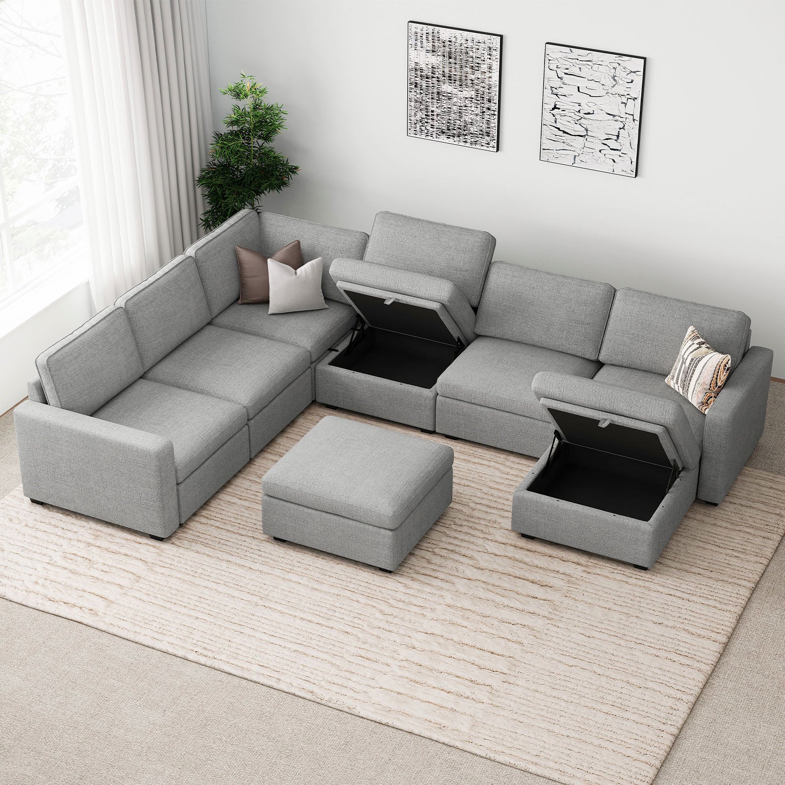 Belffin 7 Seats + 9 Sides Oversized Modular Chenille Cloud Sofa with Large Storage Ottoman